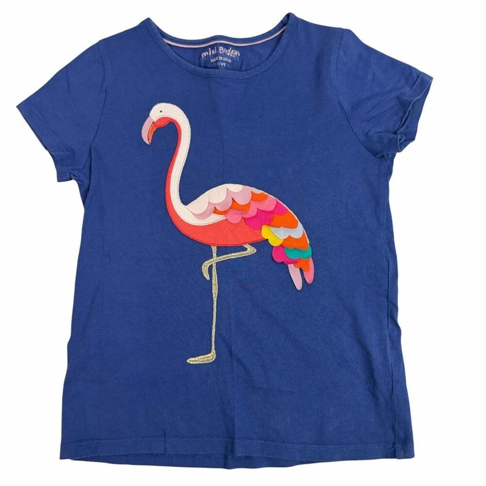 MIni Boden Flamingo Applique size 7-8 Short Sleeve T-shirt Blue
